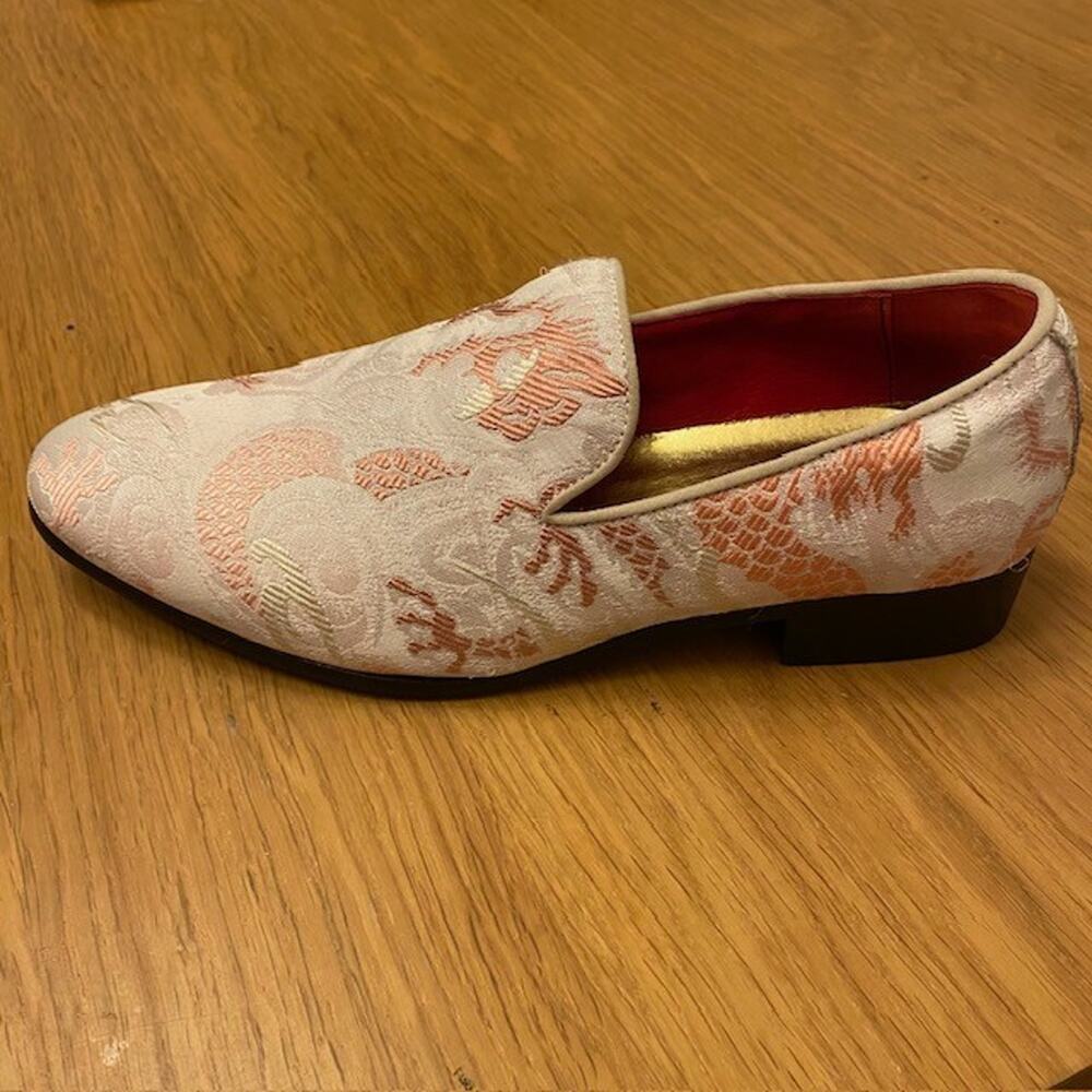 Dress Loafers Size EU 39 Mens 7 Womens 9 Slip on Embroidered Pink Jacquard Shoes - Picture 3 of 9